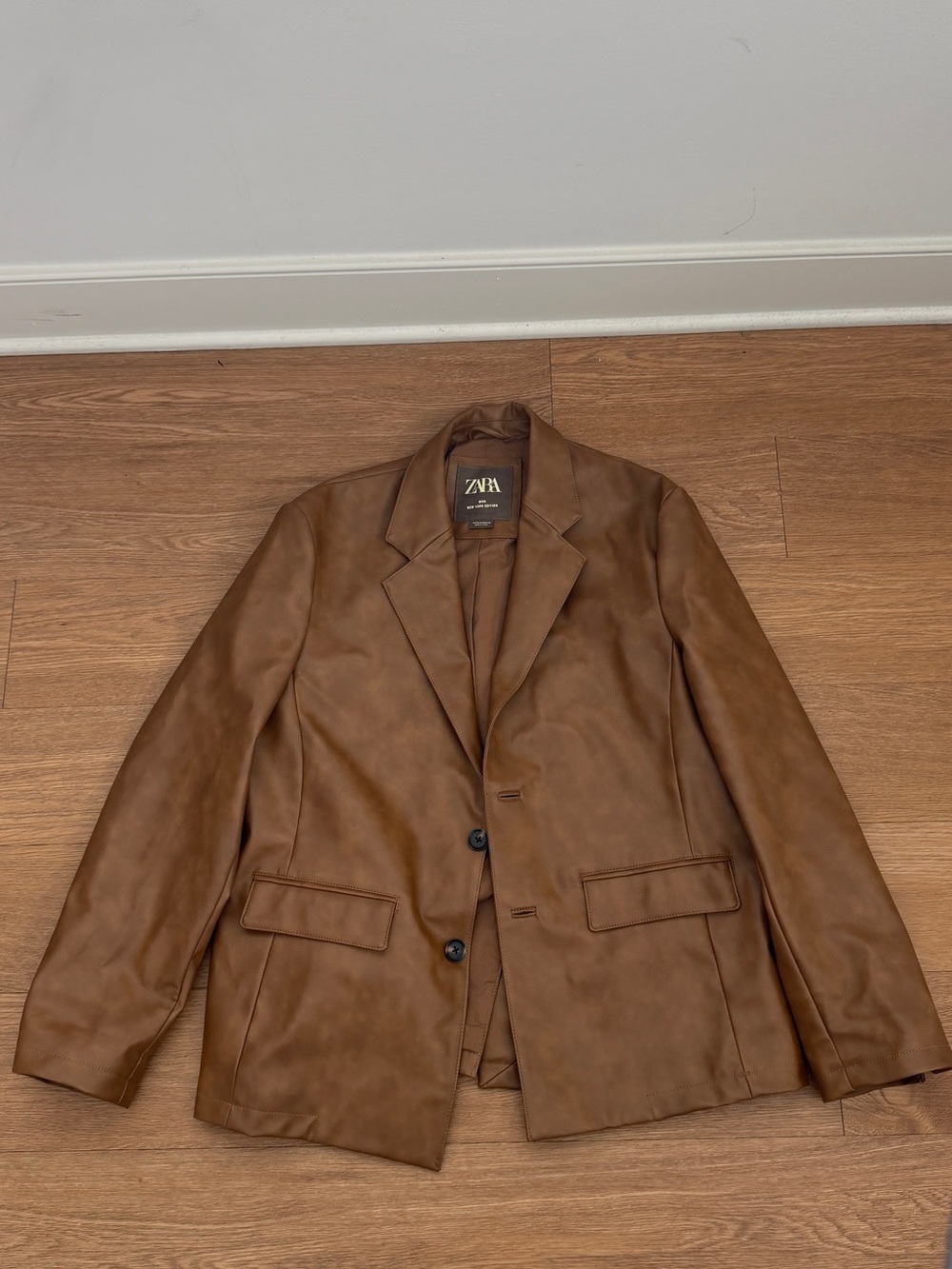Zara Men's Tan Faux Leather Blazer Sport Coat